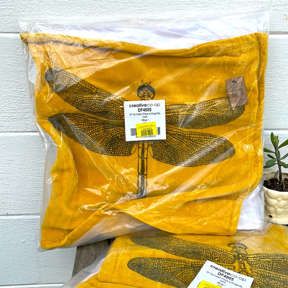 Creative Co-Op 16” Gold Velvet Dragonfly Pillows